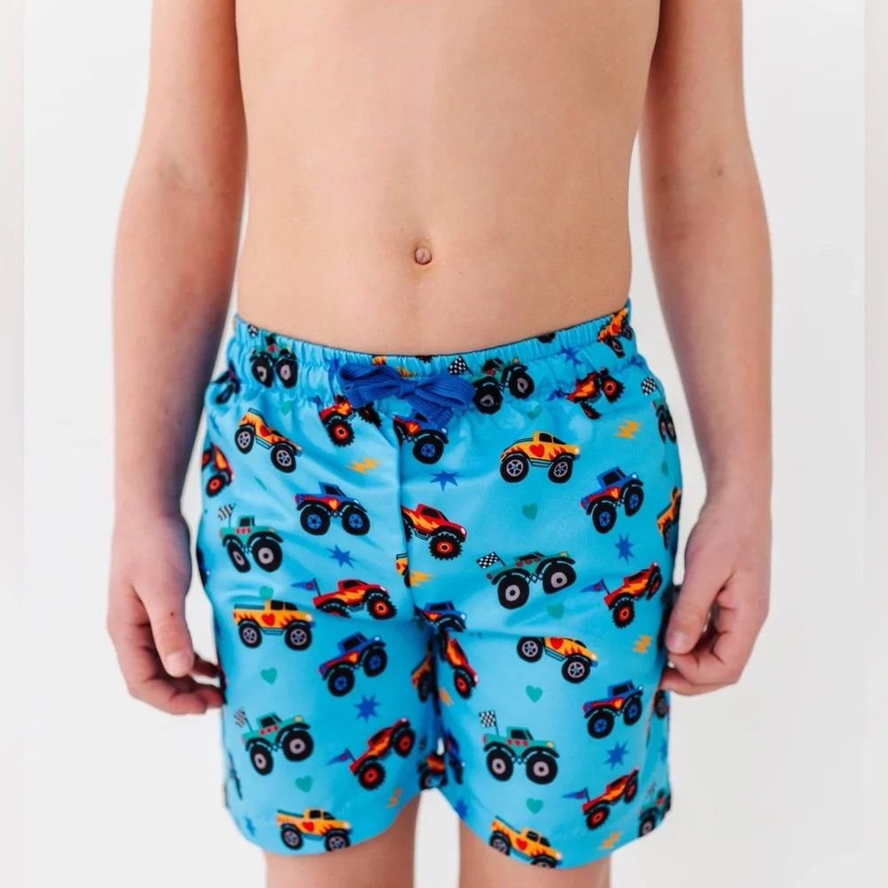 Kiki + Lulu Toddler Boy Monster Truck Swim Trunks Swimsuit 5-6 Years